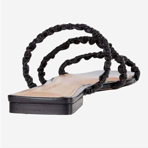 New Who What Wear Slide Sandal in Black Nappa Leather flat three straps slip on - Picture 3 of 7